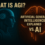 Illustration showing the concept of Artificial General Intelligence (AGI) vs. Narrow AI, highlighting differences in reasoning, learning, and adaptability.