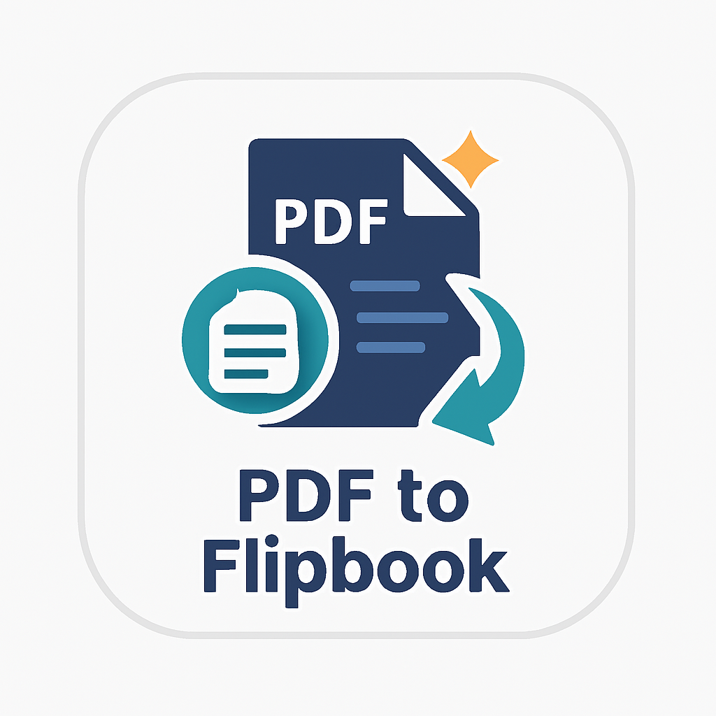 Icon representing an interactive flipbook with turning pages, symbolizing a digital book or PDF viewer with page-flipping animation
