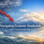 Cloud computing roadmap navigating economic headwinds with leadership icons of AWS Azure Google Cloud