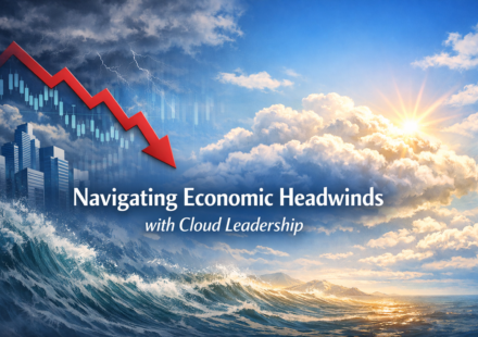 Cloud computing roadmap navigating economic headwinds with leadership icons of AWS Azure Google Cloud