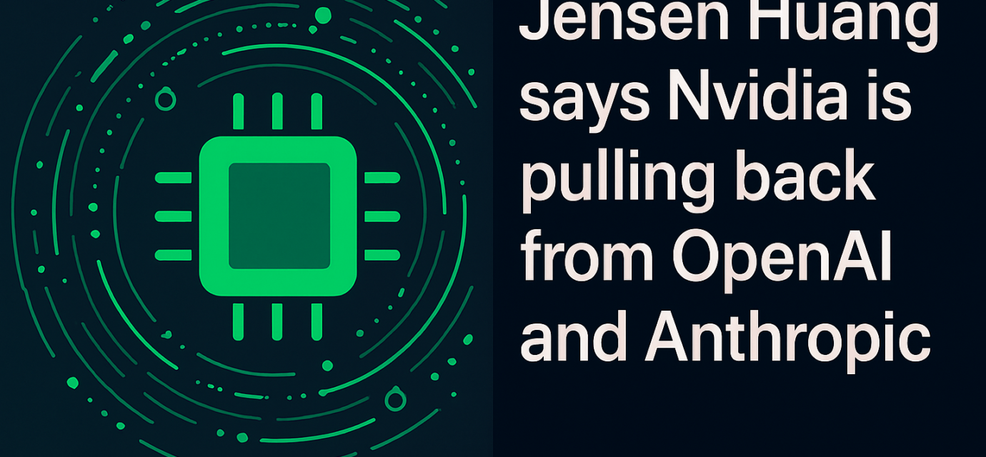 Jensen Huang speaking at an event with Nvidia, OpenAI, and Anthropic logos and "pulling back" concept graphic