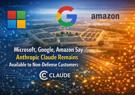 Microsoft Google Amazon logos with Anthropic Claude AI accessible to non‑defense customers graphic