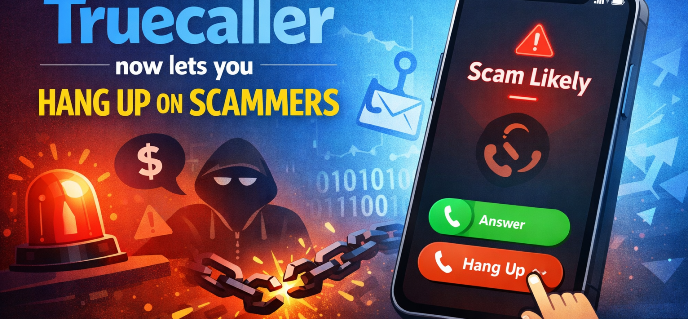 Truecaller app interface showing automatic hang up feature for detected scam calls