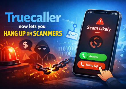 Truecaller app interface showing automatic hang up feature for detected scam calls