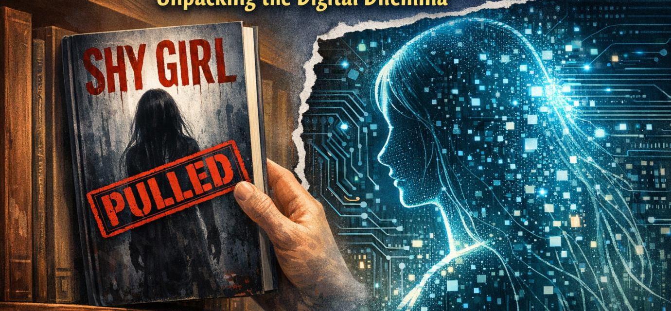 Shy Girl horror novel book cover with AI detection warning symbols and publisher cancellation notice