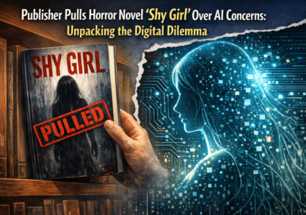 Shy Girl horror novel book cover with AI detection warning symbols and publisher cancellation notice