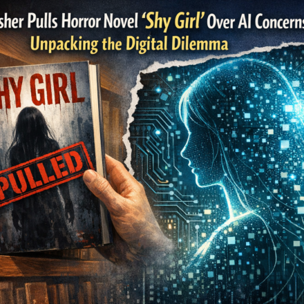 Shy Girl horror novel book cover with AI detection warning symbols and publisher cancellation notice