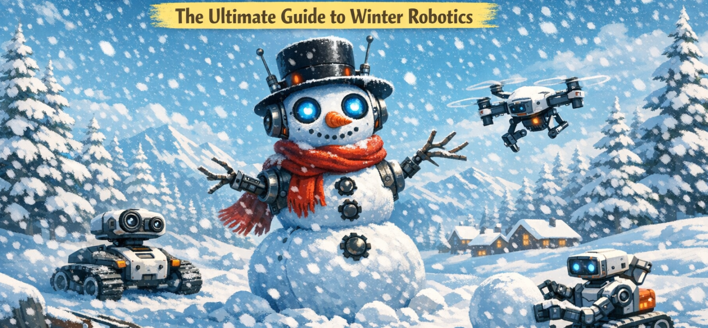 Robot snowman built with Raspberry Pi servos sensors and LED lights for winter robotics project