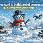 Robot snowman built with Raspberry Pi servos sensors and LED lights for winter robotics project