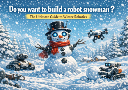 Robot snowman built with Raspberry Pi servos sensors and LED lights for winter robotics project