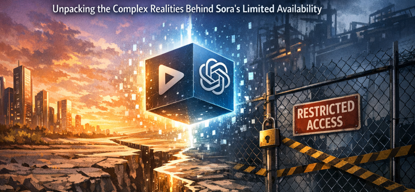 OpenAI Sora video generation interface with shutdown warning and technical limitation graphics