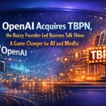 OpenAI acquires TBPN talk show with studio lights microphones and AI interface overlay