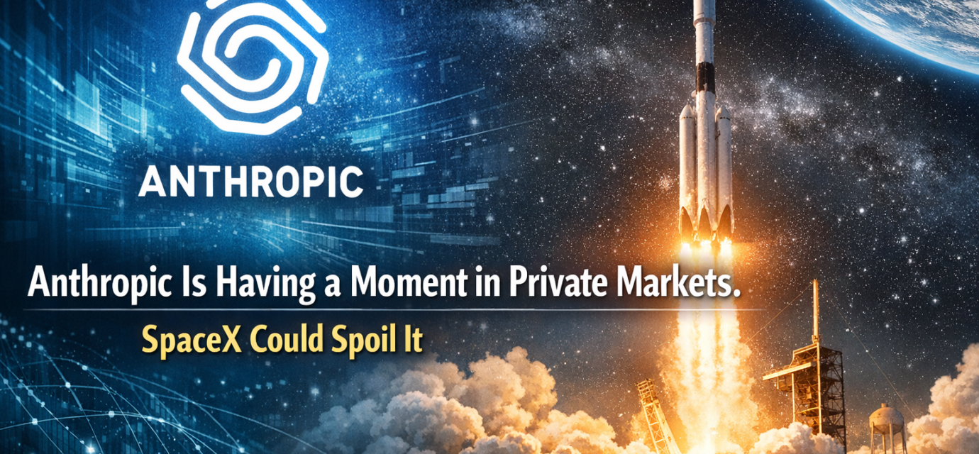 Anthropic valuation chart peaking while SpaceX rocket launch threatens private market dominance