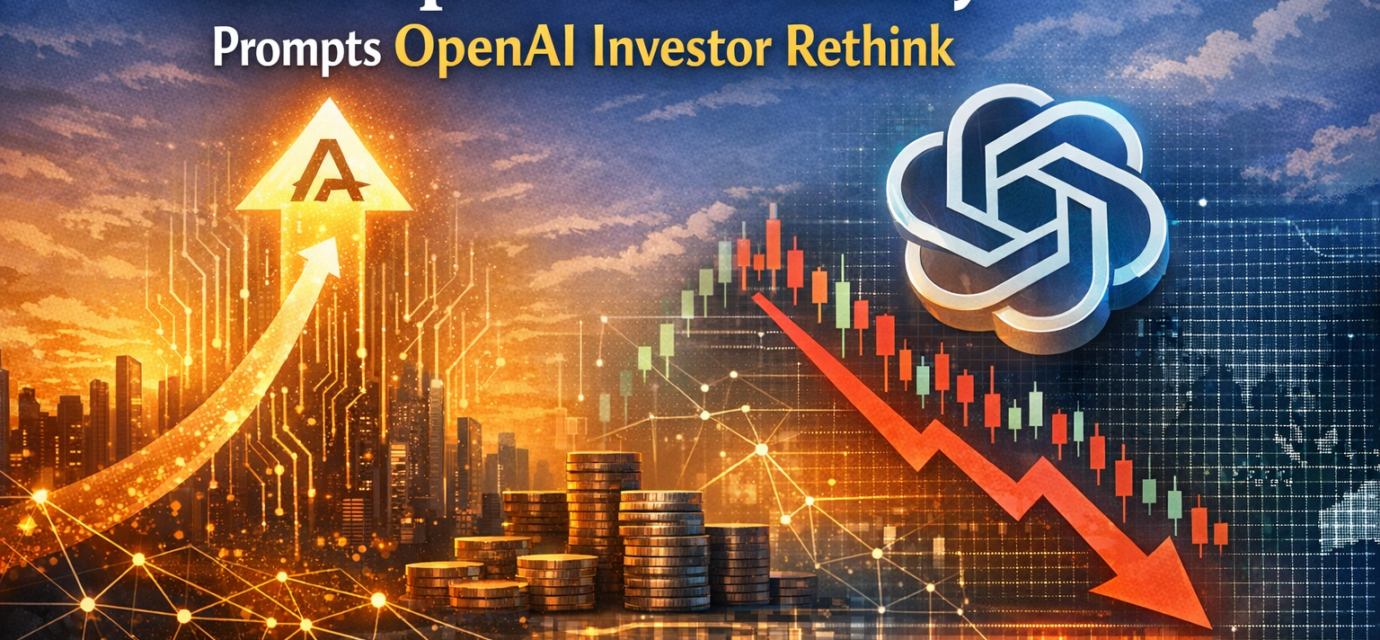 Investment charts showing Anthropic surpassing OpenAI with investor decision crossroads