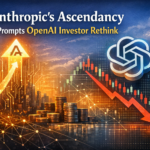 Investment charts showing Anthropic surpassing OpenAI with investor decision crossroads