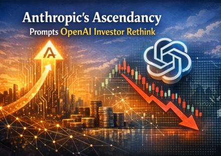 Investment charts showing Anthropic surpassing OpenAI with investor decision crossroads