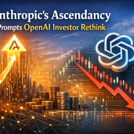 Investment charts showing Anthropic surpassing OpenAI with investor decision crossroads