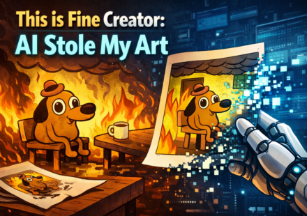 KC Green This is fine dog comic next to AI generated art theft accusation graphic