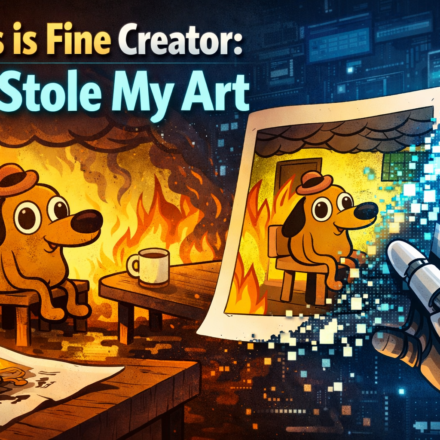 KC Green This is fine dog comic next to AI generated art theft accusation graphic
