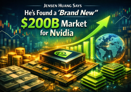 Jensen Huang presenting Nvidia’s new $200B market opportunity at an AI event
