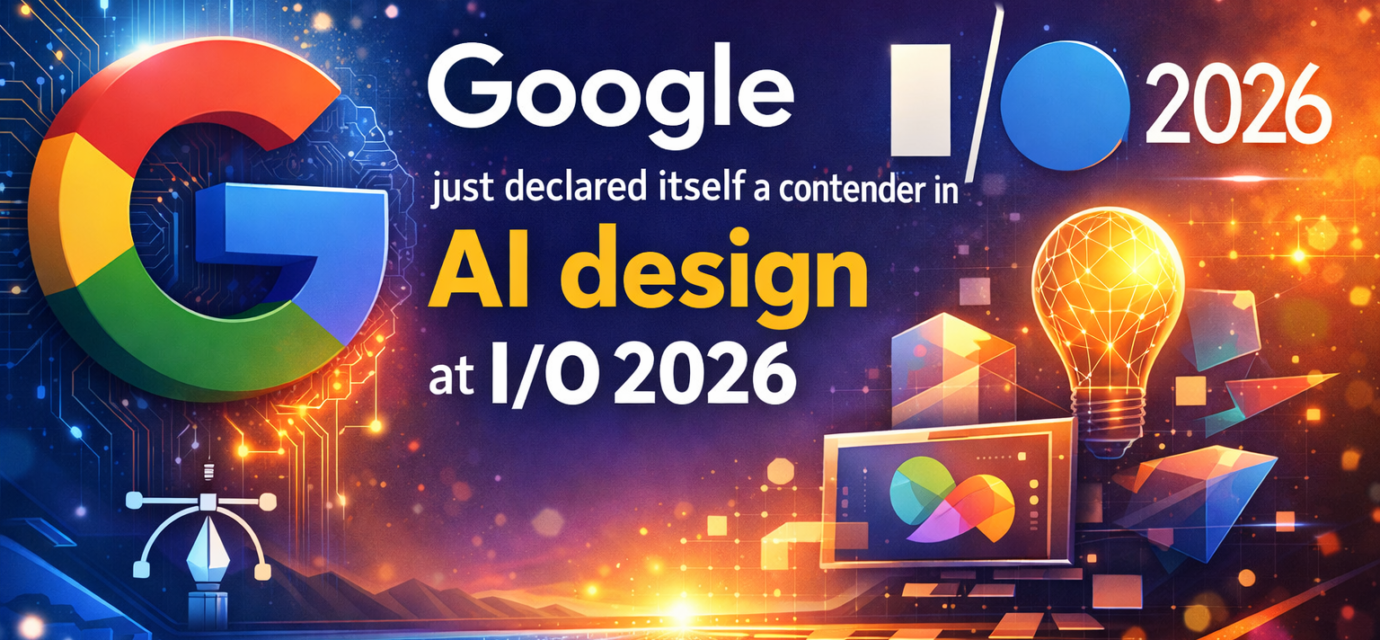Google I/O 2026 stage showcasing AI design tools and creative product demos