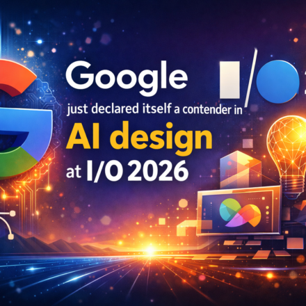 Google I/O 2026 stage showcasing AI design tools and creative product demos
