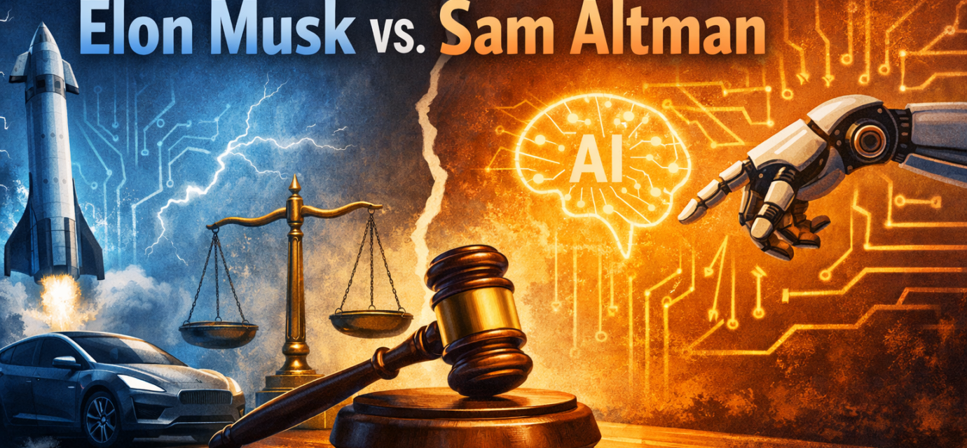 Elon Musk and Sam Altman legal showdown over OpenAI in a courtroom setting